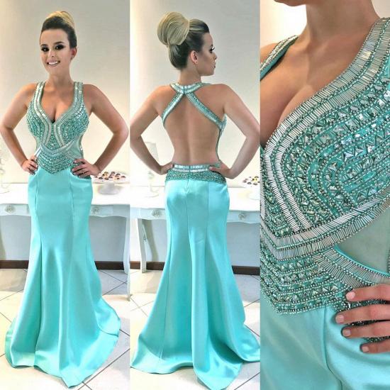 Sexy Sleeveless Crystals Open Back Evening Dresses | 2022 Mermaid Straps Prom Dress_2
