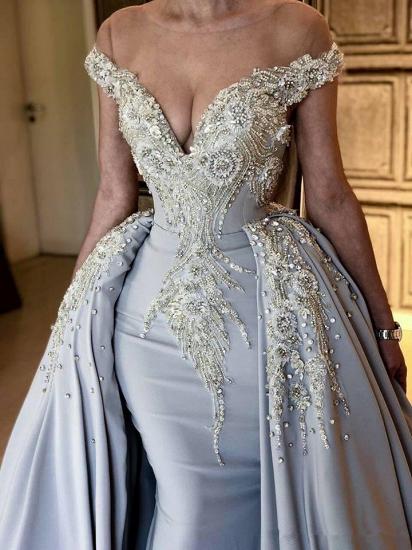 Elegant Sky Blue Mermaid Off the shoulder Prom Dresses | Sweetheart Discount Overskirt Evening Dresses Online_4