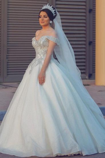 Luxury Off-the-Shoulder A-line Wedding Gowns with Beadings Appliques_1