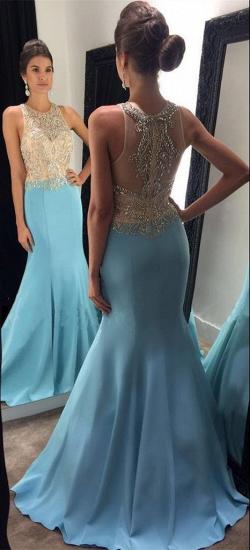 Mermaid Blue Sleeveless Crystals Evening Gowns Beaded Sexy 2022 Prom Dresses_3