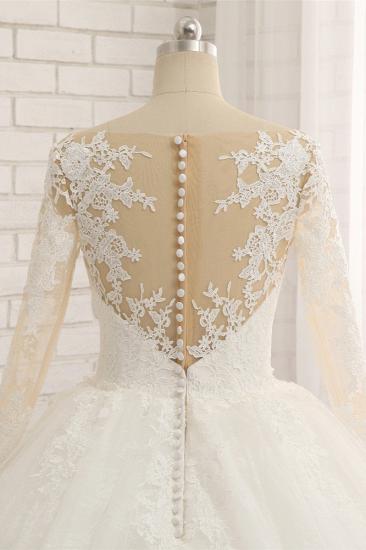 TsClothzone Erschwingliche weiße Tüll Rüschen Brautkleider Jewel Longsleeves Lace Brautkleider mit Applikationen online_6