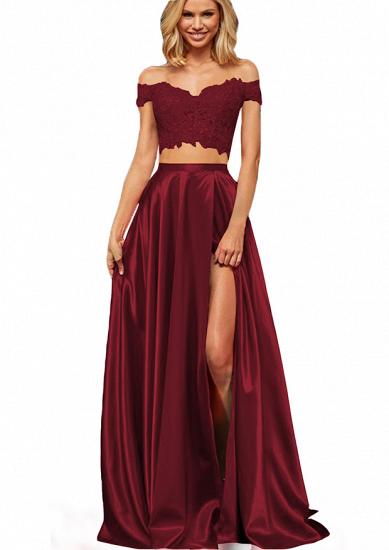 Sweetheart Burgundy Two pieces High Split Prom Dresses_6