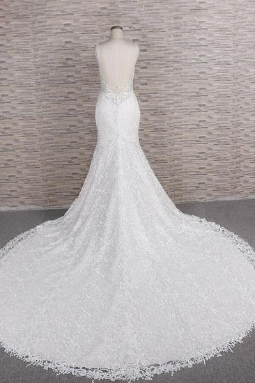 Wunderschönes Meerjungfrau-Hochzeitskleid mit Spaghettiträgern | Mit Applikationen Elfenbein ärmellose Brautkleider_3