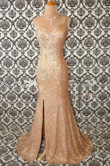 Crystal One Shoulder Mermaid Prom Dress with Beadings Sequnined Long Side Slit Evening Gown_2