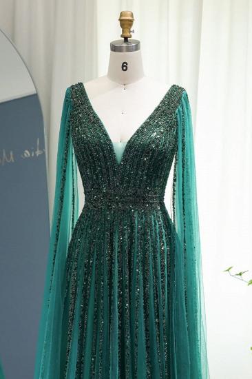 Luxuriöses Abendkleid mit tiefem V-Ausschnitt und Perlenstickerei im Meerjungfrau-Stil, Cape-Ärmel, Tüll, Aline Dubai-Partykleid_5