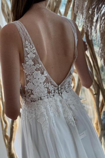 Elegant Floral Lace Wedding Dress Aline Simple Bridal Dress Sleeveless_4