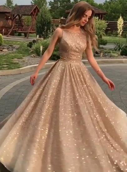 Open Back Champagne Gold Sequins Prom Dresses  | Sleeveless Sexy Evening Gowns_3