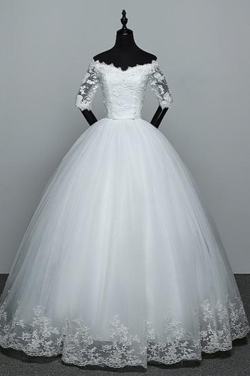 TsClothzone Gorgeous Off-the-Shoulder Sweetheart Wedding Dress Tulle Lace White Bridal Gowns with Half Sleeves