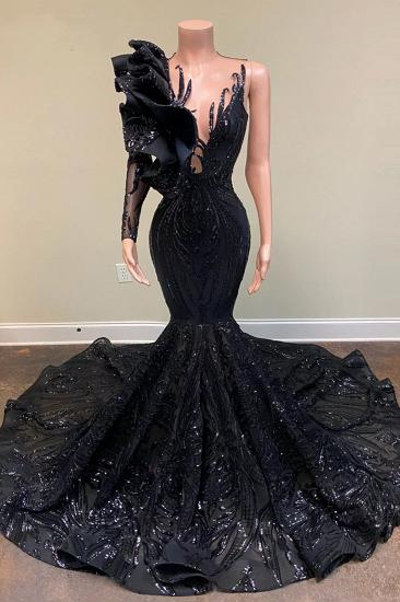 Chic Black Long Sleeve Asymmetrical Floor Length Mermaid Prom Dress