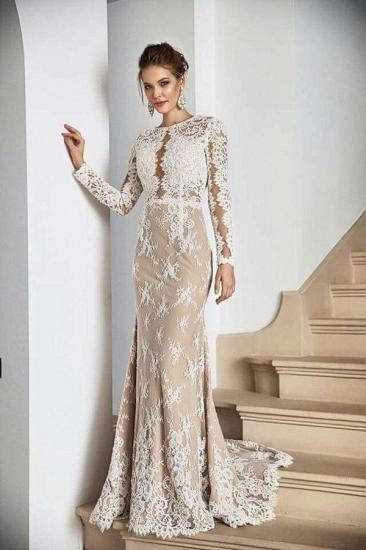 Boho White Lace Appliques Mermaid Evening Maxi Gown Long Sleeves Floor Length_1