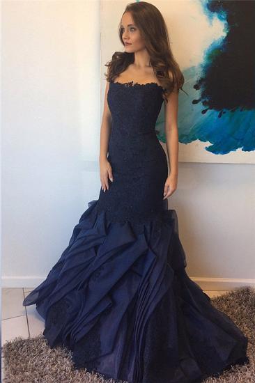 Dark Navy Sheath Lace Prom Dress 2022 Günstige abgestufte Rüschen Beliebtes Abendkleid