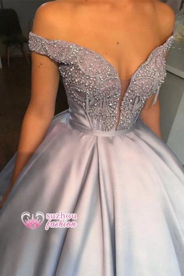 Sweetheart Applique A-line Beading Off-the-shoulder Gray Prom Dress_2