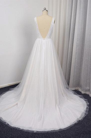 TsClothzone Chic Straps V-Neck White Tulle Lace Wedding Dress Sleeveless Ruffles Bridal Gowns On Sale_3