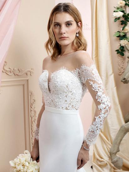 Country A line Chiffon Wedding Dress Long Sleeves Lace Appliques Bridal Gowns Online_3