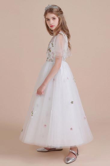 Lovely Embroidered Tulle Flower Girl Dress | Short Sleeve Little Girls Pegeant Dress Online_8