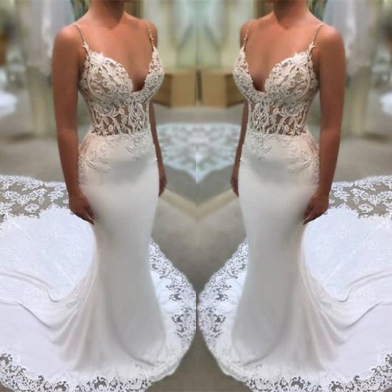 Elegant V-Neck Lace Mermaid Wedding Dress Long Spaghetti-Straps Bridal Gowns_3
