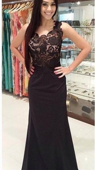New Arrival Black Lace One Shoulder Prom Dress Flowers Open Back Formal Occasion Dress_2