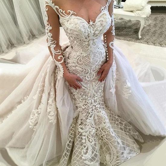 Glamorous Long Sleeves Lace Wedding Dresses 2022 | Sexy Mermaid Bridal Gowns with Detachable Skirt_4