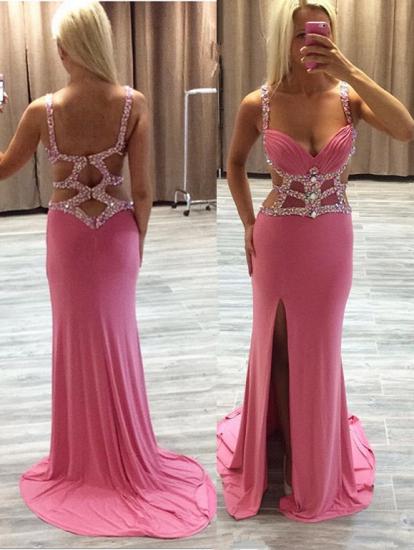 Side-Slit Crystal Ruffles Glamorous Sheath Straps Prom Dress