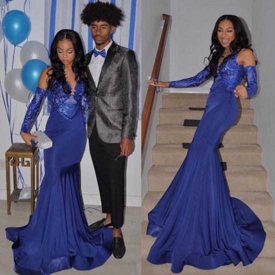 Royal Blue Mermaid Prom Dress Sequined V-Neck Party Wear_2