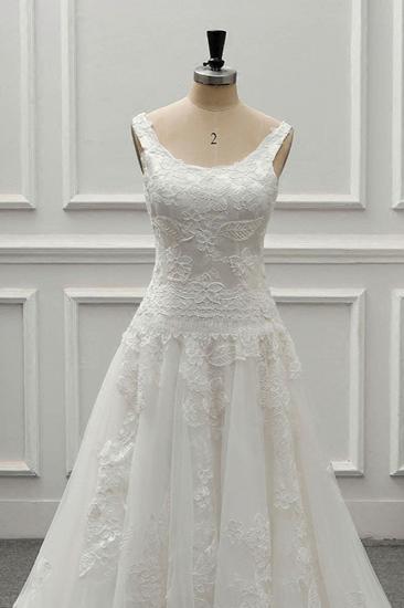 TsClothzone Chic Straps Jewel Tulle Lace Wedding Dress Sleeveless Appliques White Bridal Gowns On Sale_6