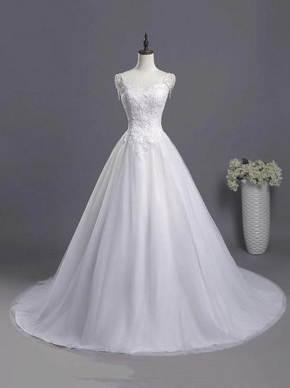 Sweetheart Beading Appliques A-line Wedding Dresses | Chic Tulle Pleated Bridal Gowns