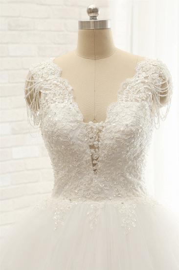TsClothzone Glamorous V-Ausschnitt Träger Weiße Brautkleider mit Applikationen A-Linie ärmellose Tüll Brautkleider Online_4