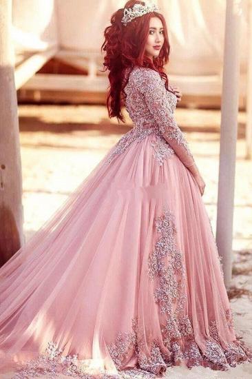 Gorgeous Long-Sleeve Arabic Style Lace Appliques Tulle Evening Dress_1