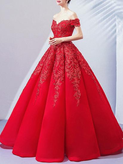 Romantic Plus Size Ball Gown Wedding Dresses Off Shoulder Lace Cap Sleeve Bridal Gowns Online_4