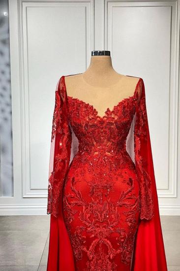 Red Long Sleeve Mermaid Lace Evening Dress | Homecoming Dress Lace Cheap_2