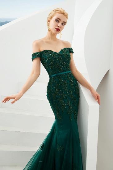 Harvey | Emerald green Mermaid Tulle Prom dress with Beaded Lace Appliques_5