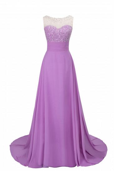 Purple Elegant SLNY Rhinestone Embellished  Backless Pleats Long Evening Dress_9