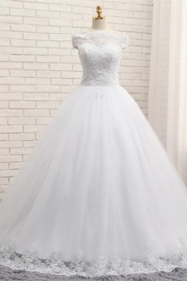 TsClothzone Modest Bateau Tulle Ruffles Wedding Dresses With Appliques A-line White Lace Bridal Gowns On Sale