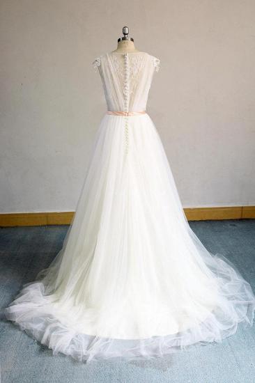 Wunderschönes ärmelloses Brautkleid in A-Linie mit V-Ausschnitt | Champgne-Tüll-Brautkleider mit Applikationen_3