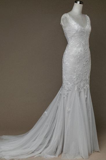 Inexpensive Appliques Mermaid Wedding Dress | Charming V-neck Long Bridal Gowns_4