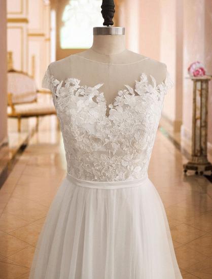 Off The Shoulder Tulle White Lace Split A-Line Wedding Dresses_5