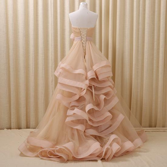 Strapless Lace-Up Organza 2022 Evening Dresses Tiered Flower Elegant Prom Gowns_3