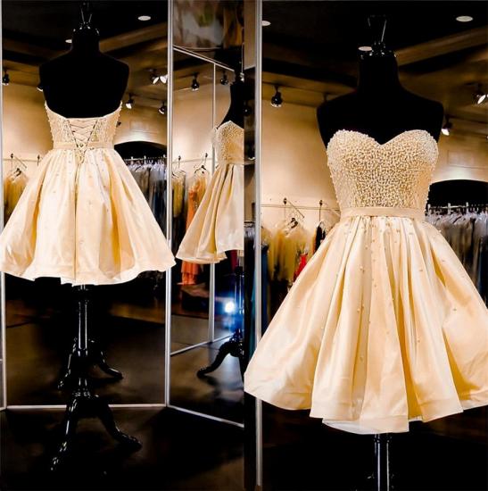 Sweetheart A-Line Beading Mini Cocktail Gowns Natural Lace-Up Short Homecoming Dresses_3