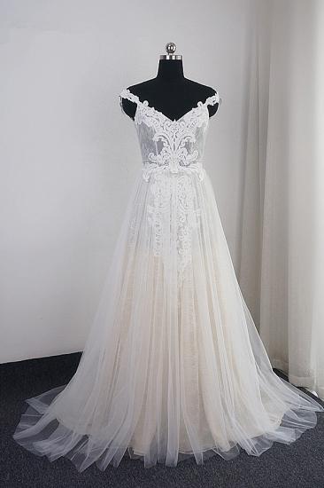 TsClothzone Chic Tulle Lace White V-neck Wedding Dress Appliques Sleeveless Ruffle Bridal Gowns On Sale_2