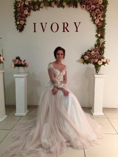 Princess Elegant Long Sleeve Tulle Bridal Gowns | Gorgeous Lace Applique Wedding Dresses_6