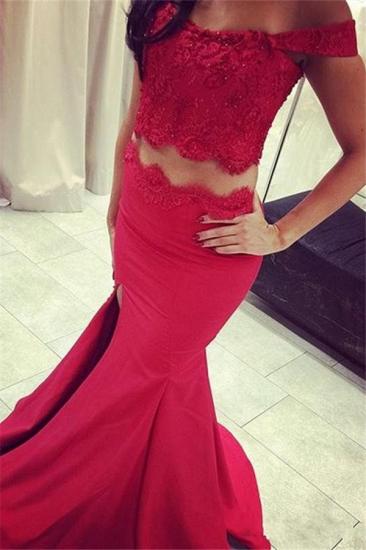 2022 Off-the-shoulder Two Piece Prom Dress Mermaid cheap Evening Gowns with Slit_2