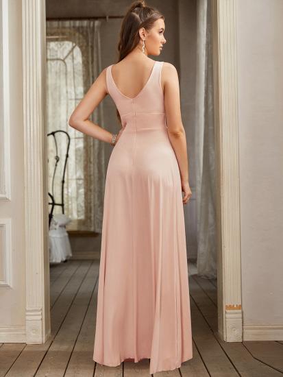 Burgundy Deep V-neck Sleeveless High split Prom Dress Empire Bridesmaid Dress_45