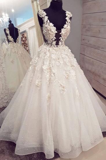 TsClothzone Chic White Tulle Long Halter Pearl White Wedding Dress 3D Lace Applique Bridal Gowns On Sale