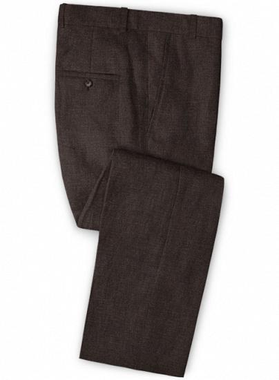Brown two-piece notched lapel linen mens suit_3