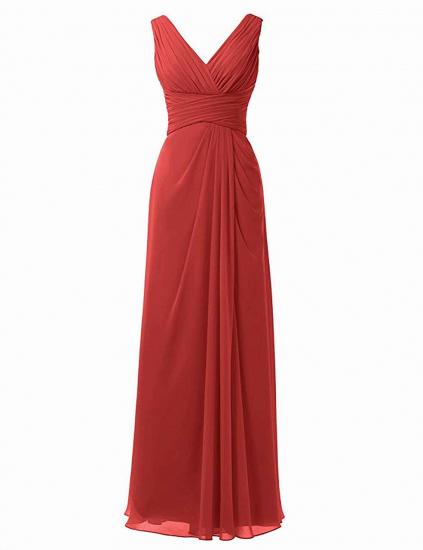Red V-Neck Chiffon  Long Maxi Bridesmaid Dress_1