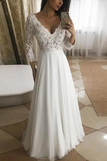 Elegant V-Neck Lace Wedding Dress Long Sleeves Garden Bridal Dress_1