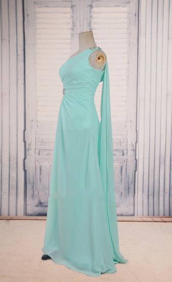 Hellgrüne One-Shoulder 2022 Elegante lange Abendkleider mit Taillenrüschen Perlenstickerei Ballkleider_2