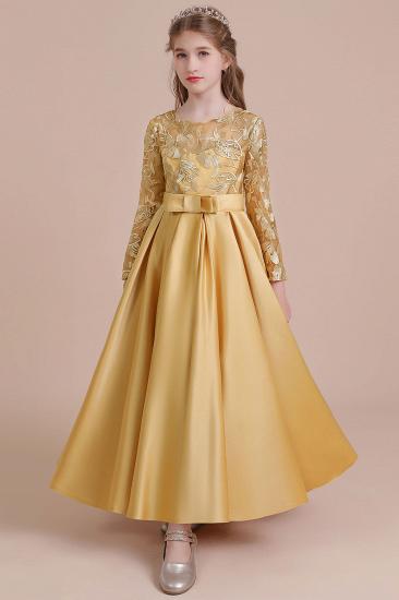 Ankle Length Flower Girl Dress | Long Sleeve Satin Little Girls Dress for Wedding_9