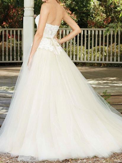 A-Line Wedding Dress Sweetheart Tulle Sleeveless Country Bridal Gowns in Color Court Train_2