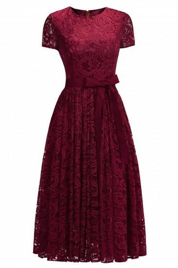 Short Sleeves Seath Red Lace Dresses with Ribbon Bow_3